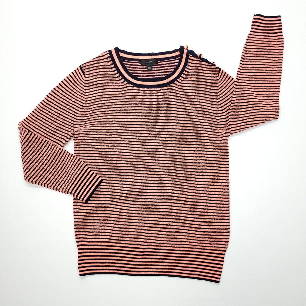 J Crew Sweater Women M Navy Stripe 100% Merino Wool Thermal Knit‎ Outdoor Preppy
